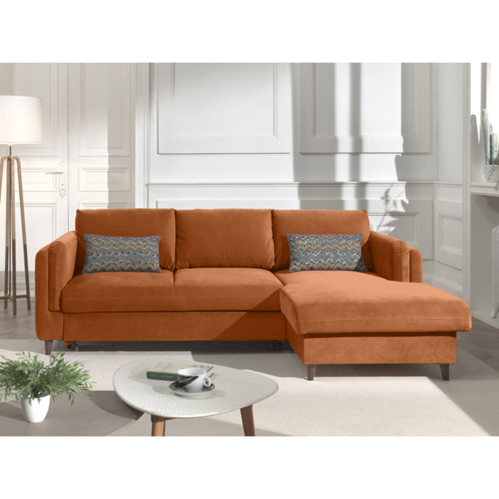 Brooke - canapé d'angle droit - convertible avec coffre - 4 places - en velours - Rouille