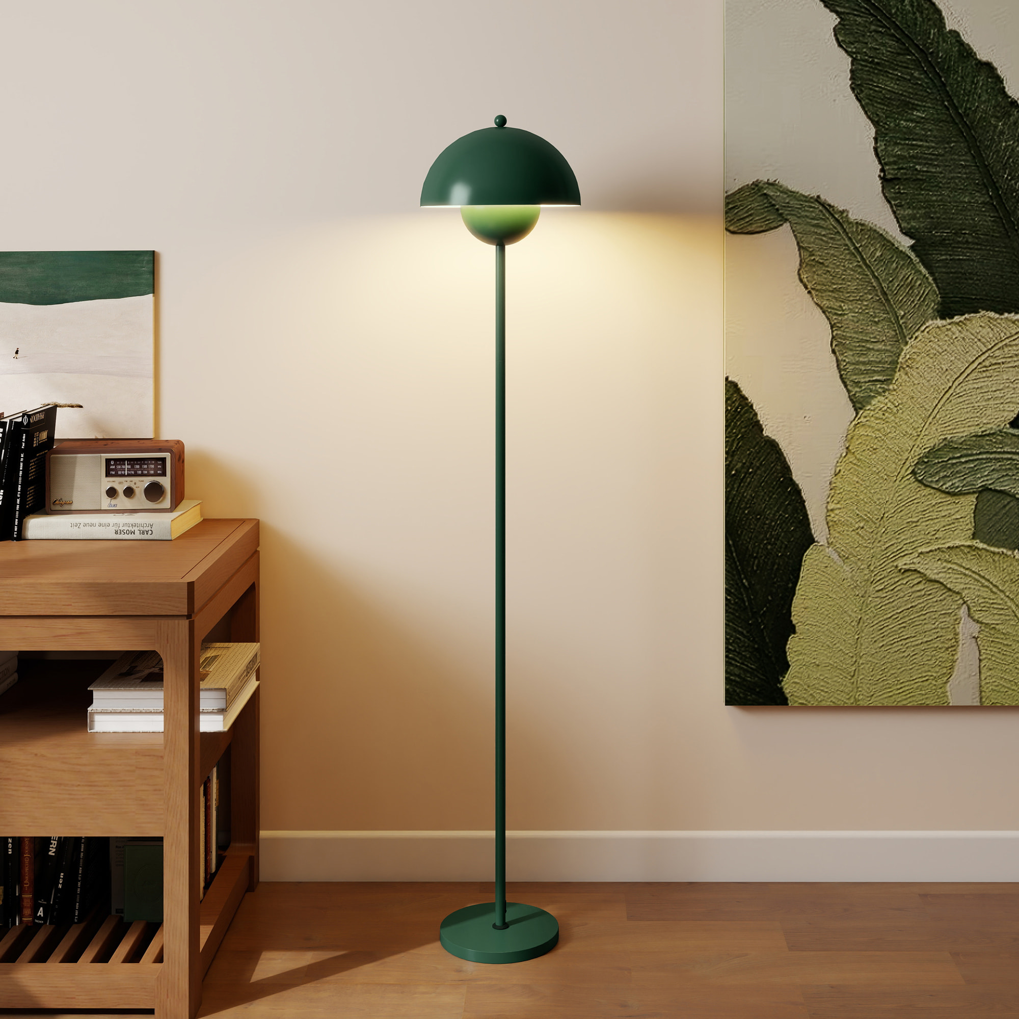 Lámpara de Pie Moderna 155 cm Lámpara de Pie para Salón con Pantalla de Cuenco Reflejando Luz Interruptor de Pie Casquillo E27 Sin Bombilla para Dormitorio Oficina Sala de Estar Verde