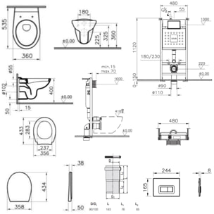 Pack WC Bâti-support V-Fix Core + WC suspendu Vitra Normus + Abattant SoftClose + Plaque, Blanc Brillant (V-FixNormus-1)