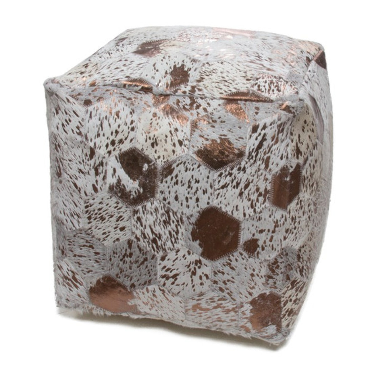 Pouf Dazzle in Pelle Effetto Metallizzato Avorio e Cromo