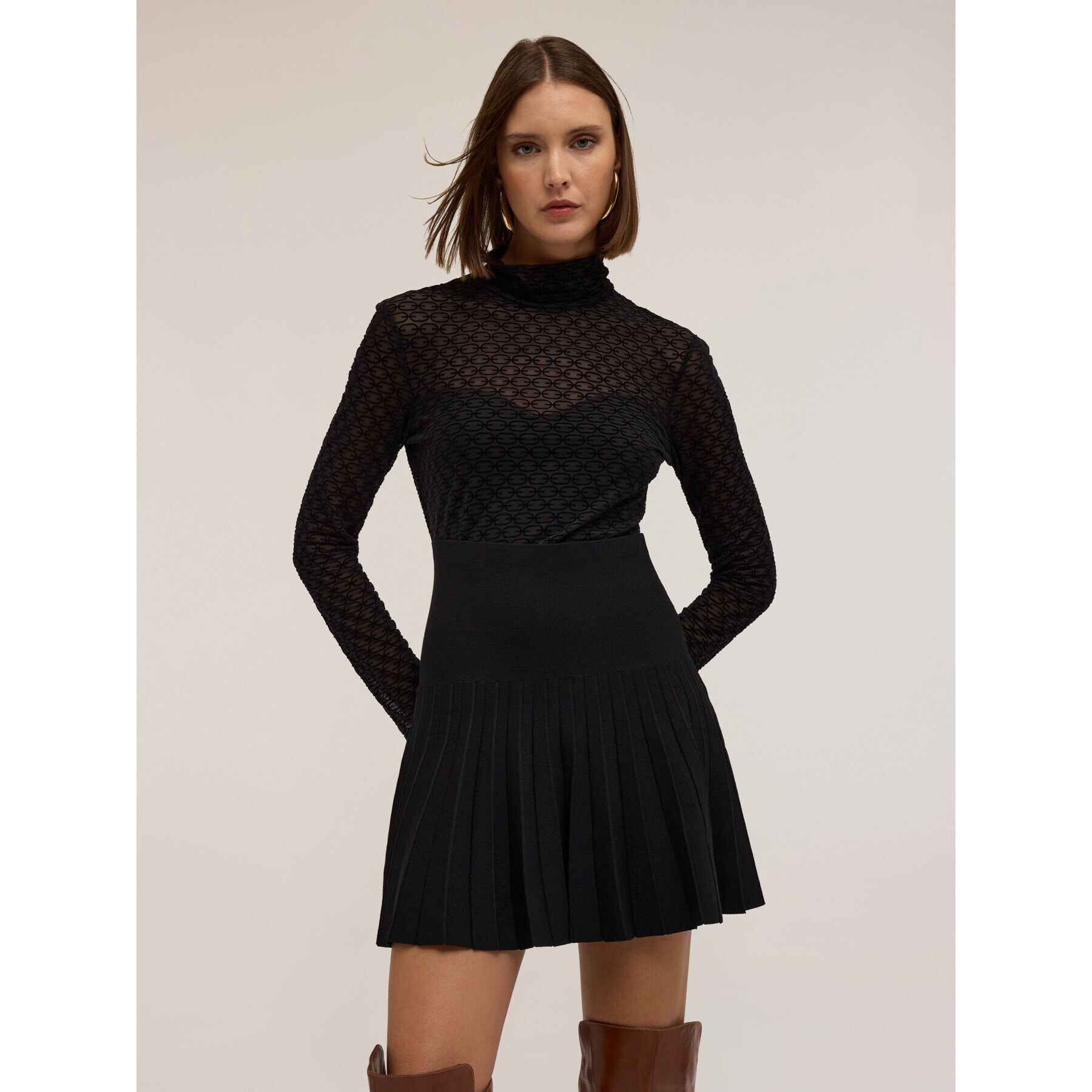 Motivi - T-shirt in tulle con stampa flock - Nero