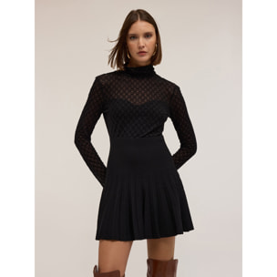 Motivi - T-shirt in tulle con stampa flock - Nero