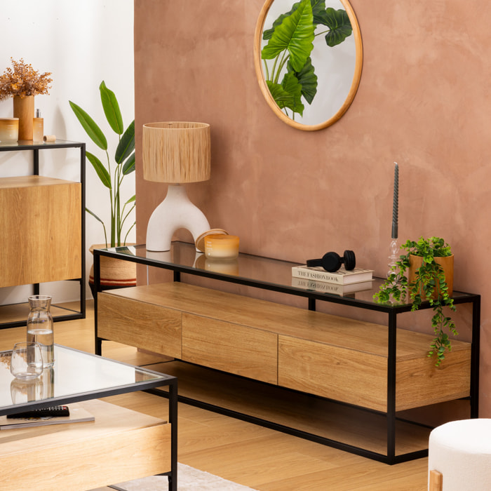 Meuble tv 3 tiroirs "Aldea" beige 160x50x40cm