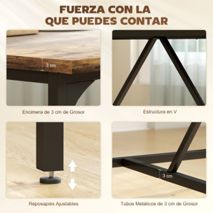 Mesa de Comedor Rectangular para 6-8 Personas, Mesa de Cocina Industrial con Tablero Grueso y Patas de Metal, 180x80x75,5 cm, Marrón Rústico