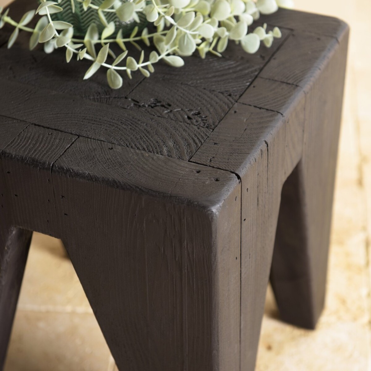 DANDY - Tabouret carré noir 35x35cm bois Pin recyclé