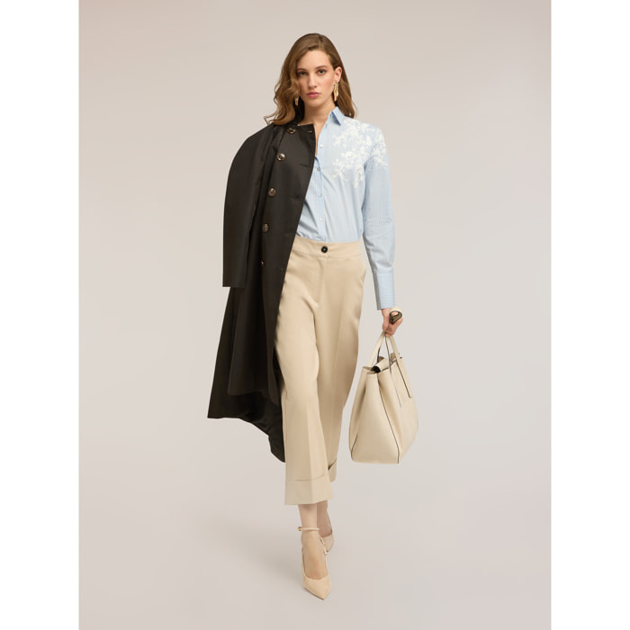 Motivi - Pantaloni wide in tessuto tecnico misto cotone - Beige