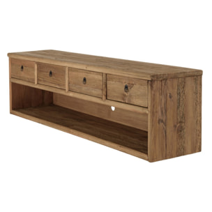 SANDY - Meuble TV 4 tiroirs 1 niche, longueur 200cm bois pin recyclé