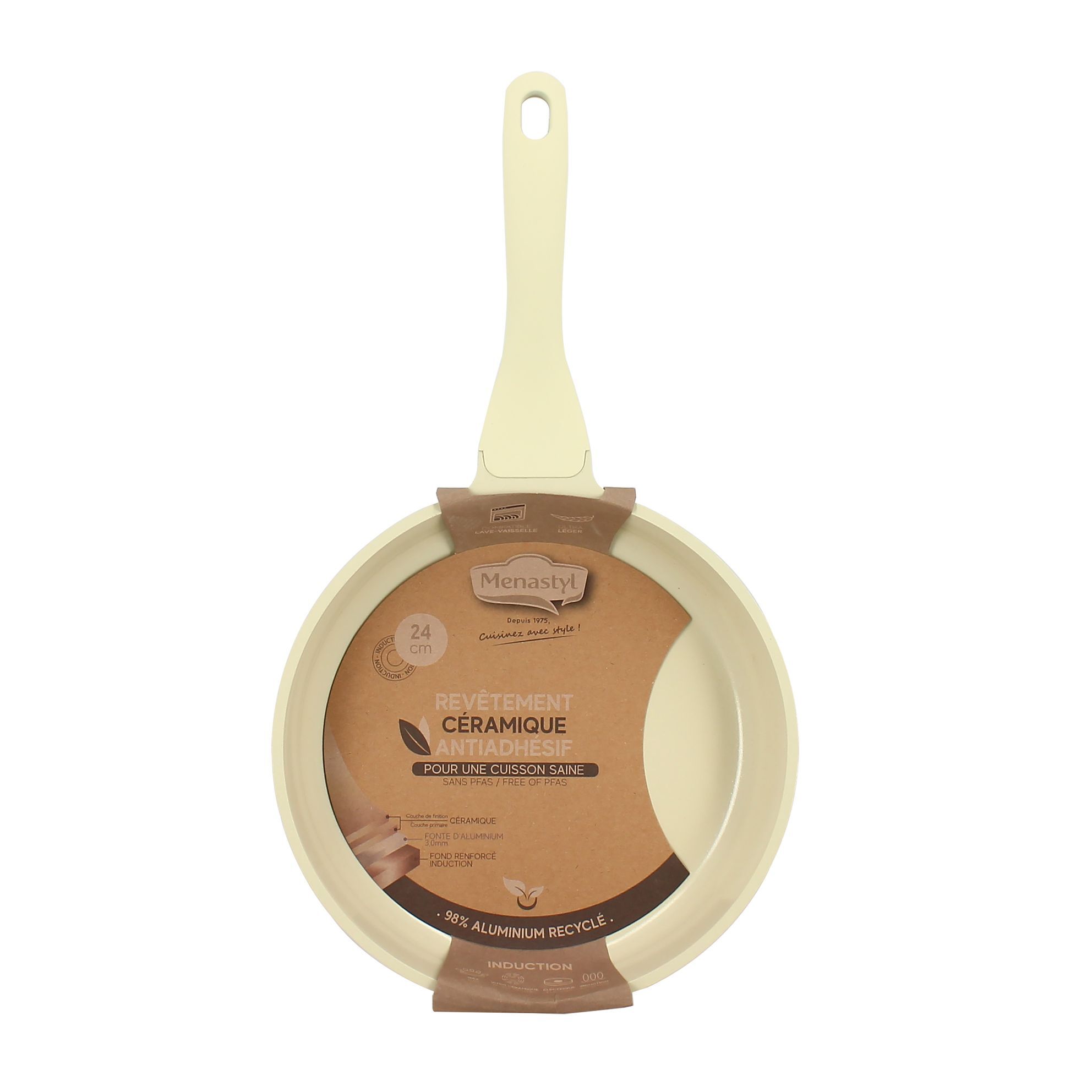 Poêle 24cm en aluminium recyclé crème - tous feux PURE