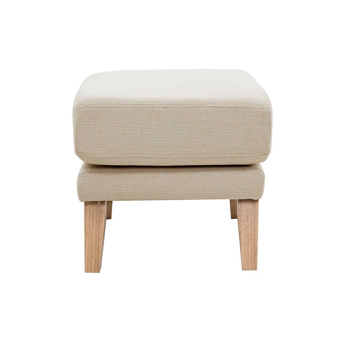 Pouf repose-pieds déhoussable scandinave en tissu beige et bois clair OSLO