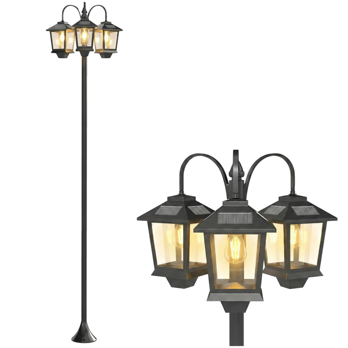 Farola Solar Exterior de Jardín con 3 Cabezales, Luz Solar de Exterior de Aluminio con Encendido/Apagado Automático, Impermeable IP44, para Terraza, Patio, 40x34,5x188 cm, Negro