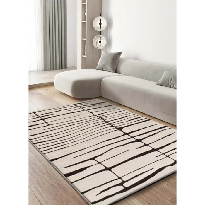 RETRO Alfombra moderna de pelo corto blanco y negro, varias medidas disponibles.