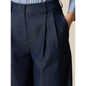 Oltre - Pantalones palazzo efecto denim - Azul