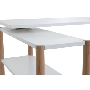 Bureau modulable scandinave blanc et bois chêne massif L140-203 cm GILDA