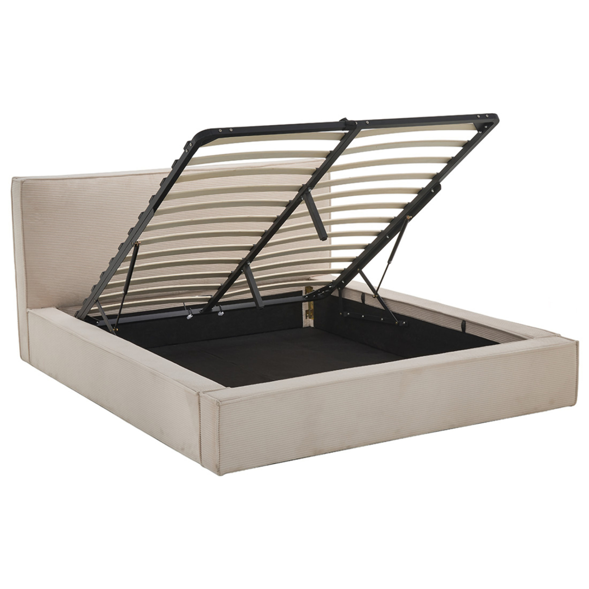 Topaze - lit coffre - 160x200 cm - sommier inclus - velours côtelé - Beige