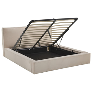 Topaze - lit coffre - 160x200 cm - sommier inclus - velours côtelé - Beige