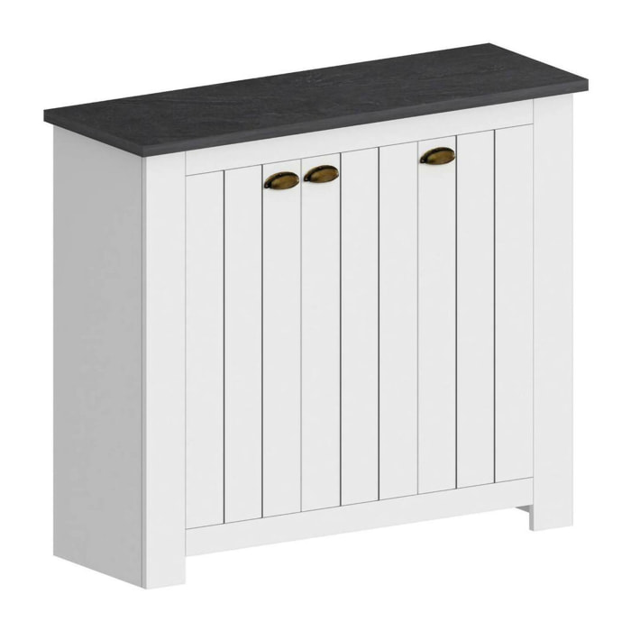 Scarpiera Seprio, Porta scarpe salvaspazio a 3 ante, Armadio multifunzione da ingresso, 114x42h100 cm, Bianco e Ardesia