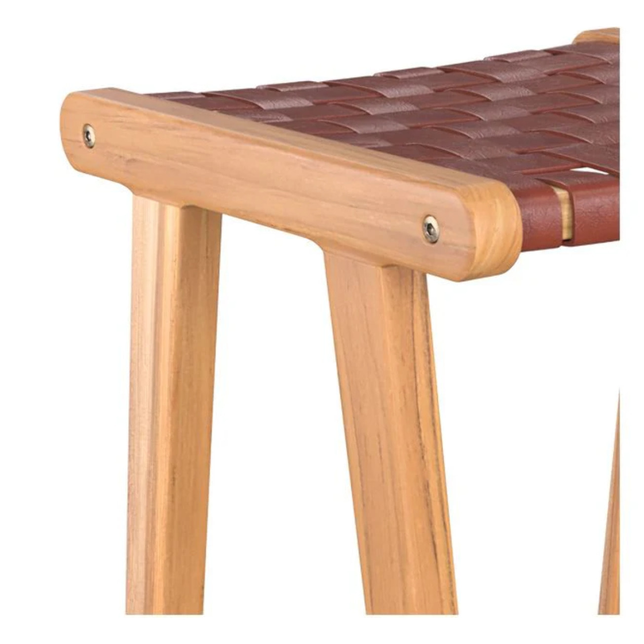 Tabouret pour îlot central 67 cm en teck et cuir tressé marron - Yuma