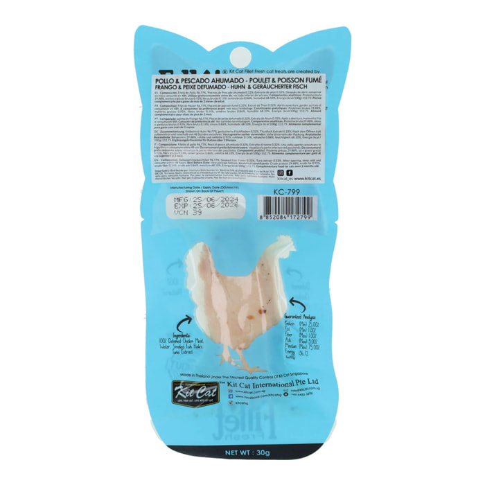 Kit Cat FilletFresh - Pollo y Pescado Ahumado 30 g Snack natural para gatos