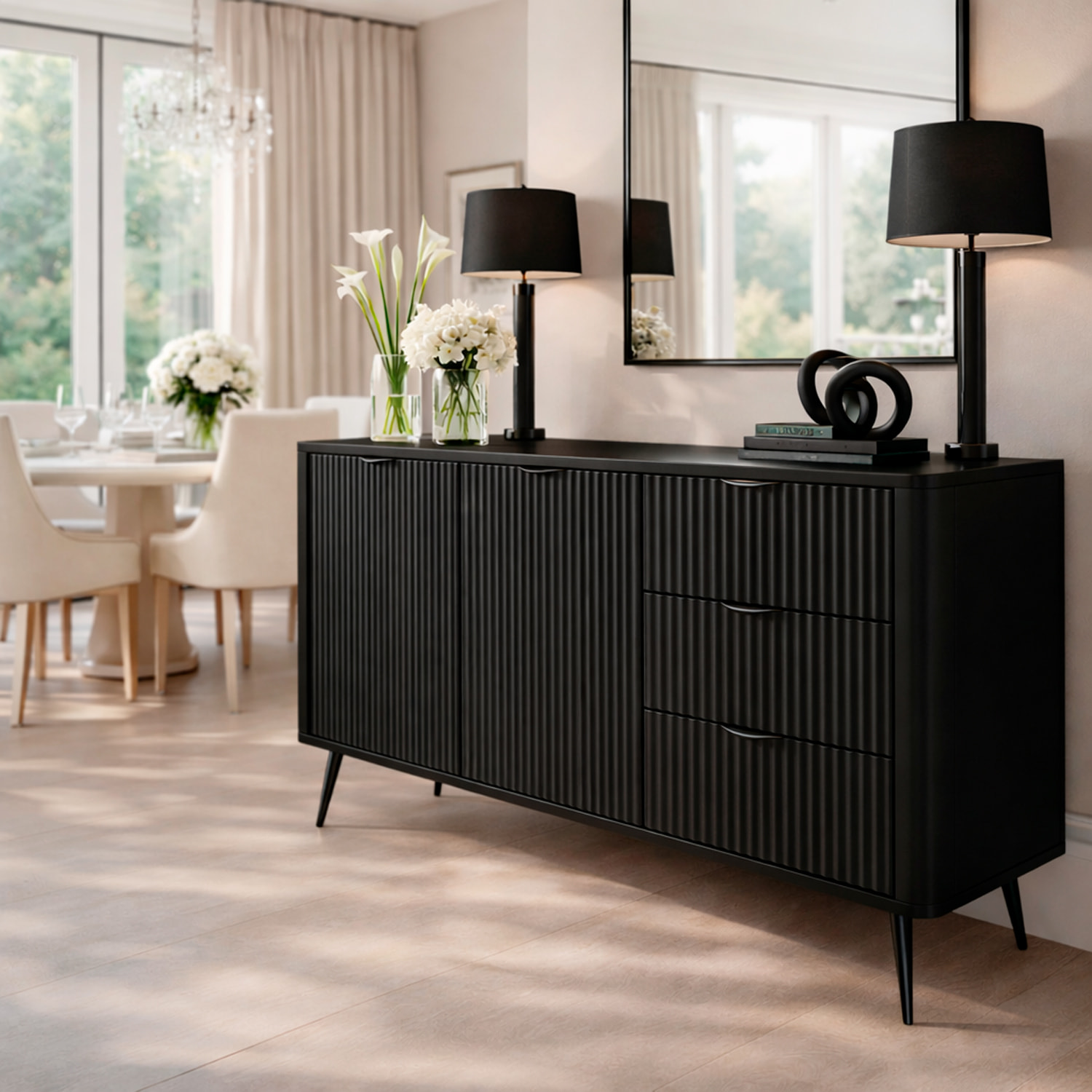Madia Soggiorno Con 2 Ante e 3 Cassetti Credenza Salvaspazio Design Moderno Elegante Per Soggiorno Camera Con Piedini Slanciati 163 x 81 x 38 Cm Nero