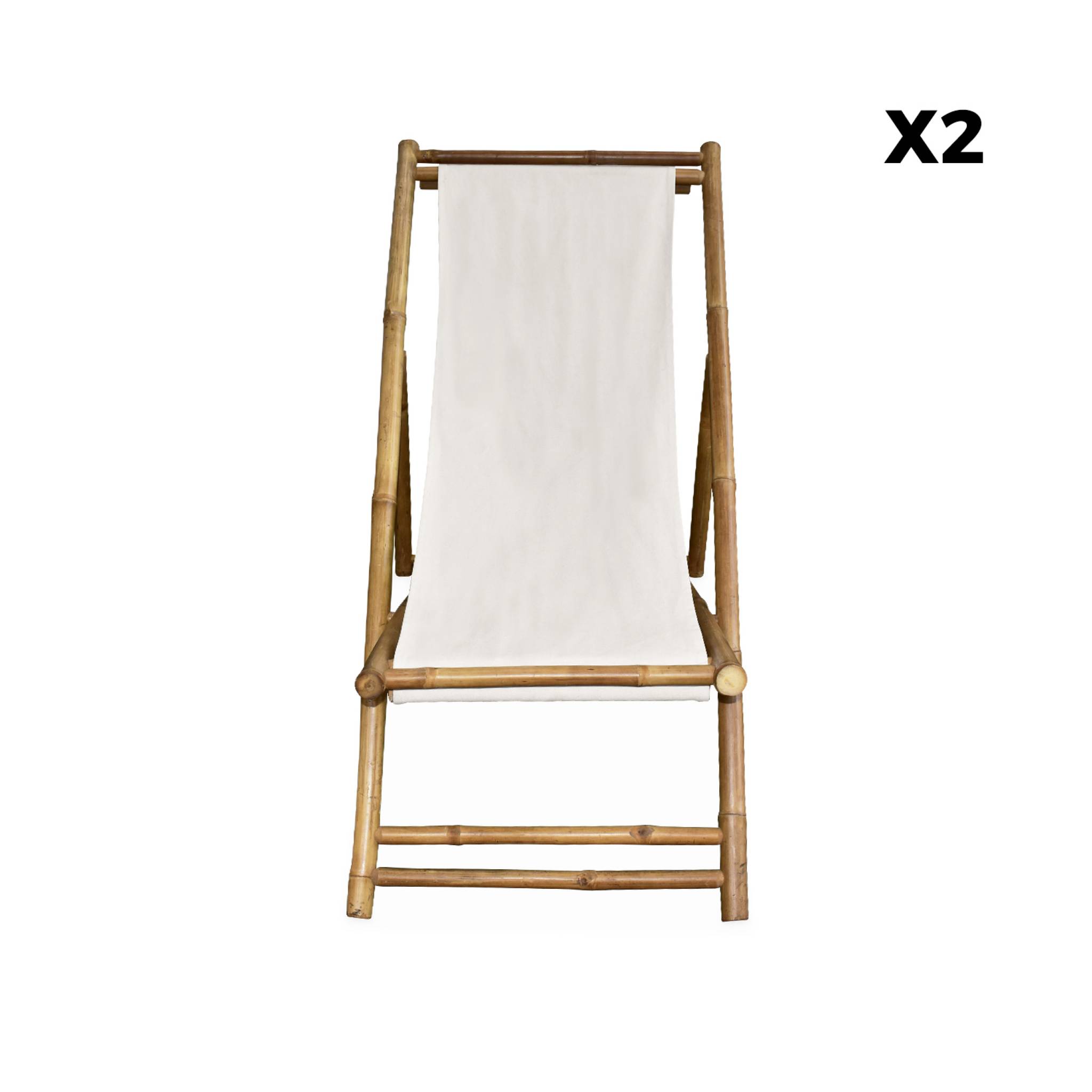 Lot de 2 chiliennes en bambou. toile naturelle polyester et coton. DAVAO L110 x P60 x H94cm