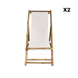 Lot de 2 chiliennes en bambou. toile naturelle polyester et coton. DAVAO L110 x P60 x H94cm