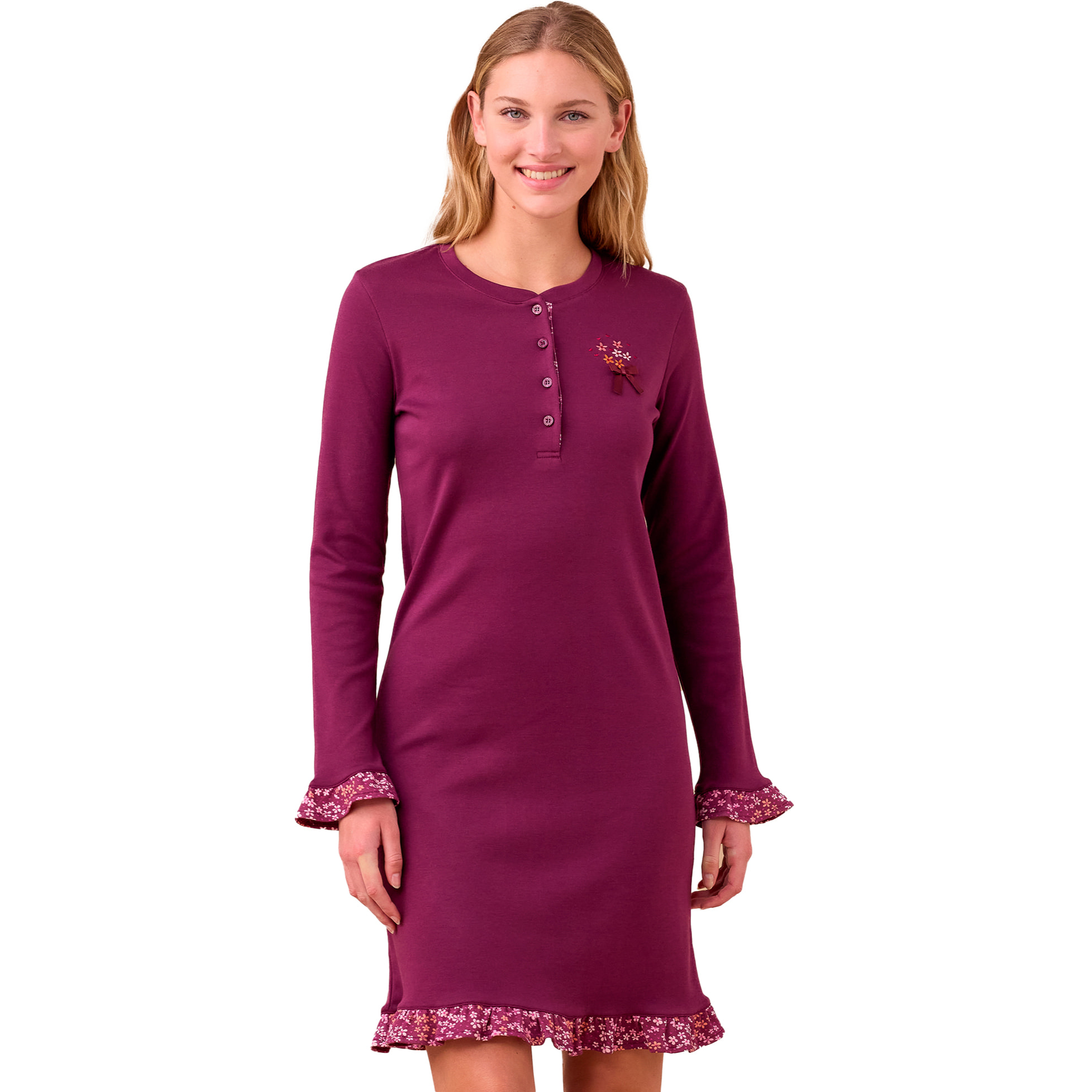 Camicia da notte donna caldo cotone articolo fiori. Noidinotte