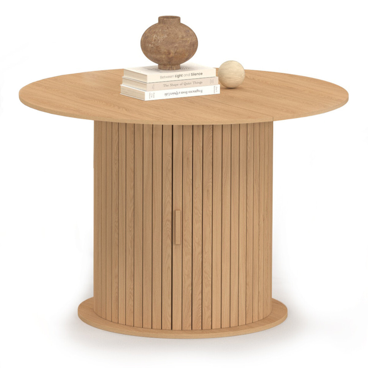 Table à manger ronde extensible Albane Ø110-150cm avec rangements