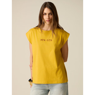 Oltre - T-shirt con ricamo lettering - Giallo