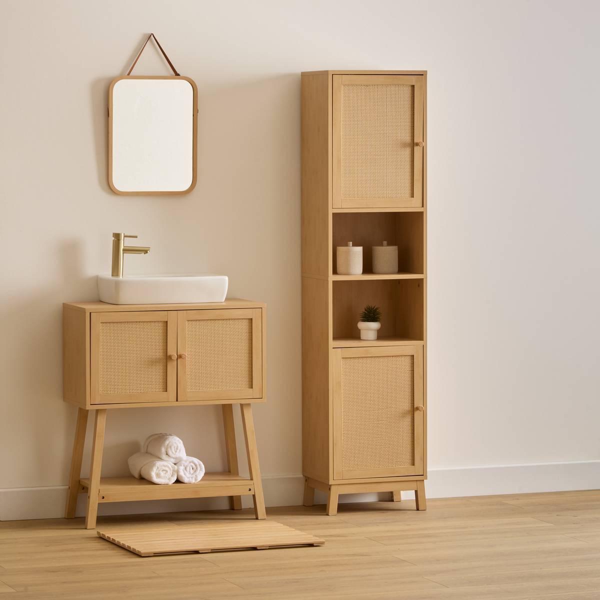 Meuble sous-lavabo Cane marron