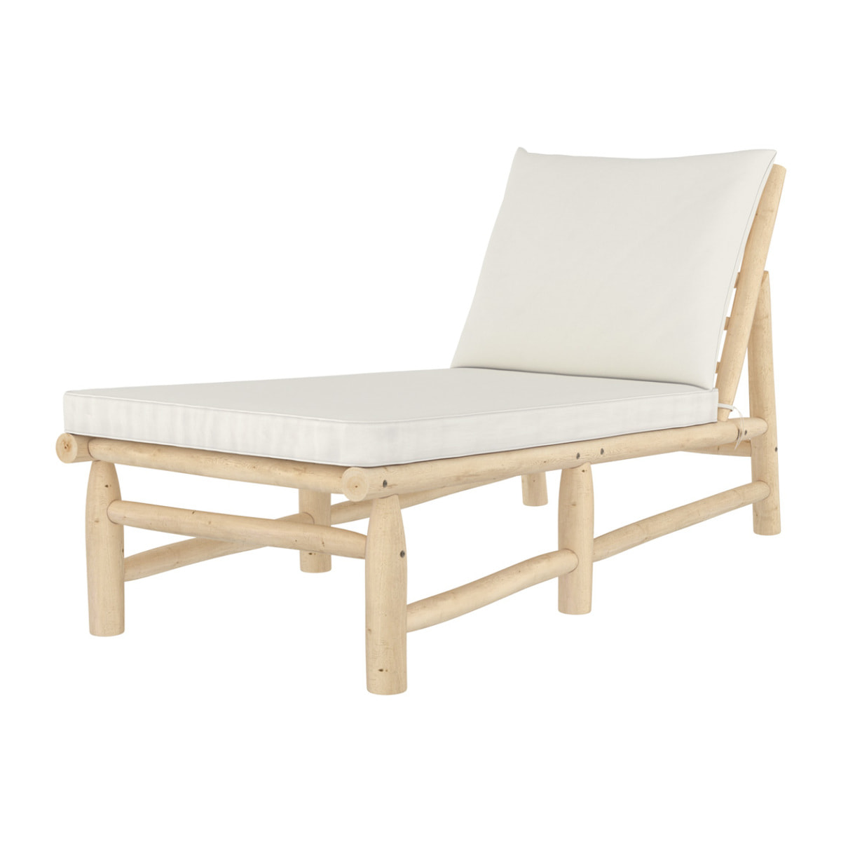 Transat en branche de teck et matelas blanc cassé - Makam