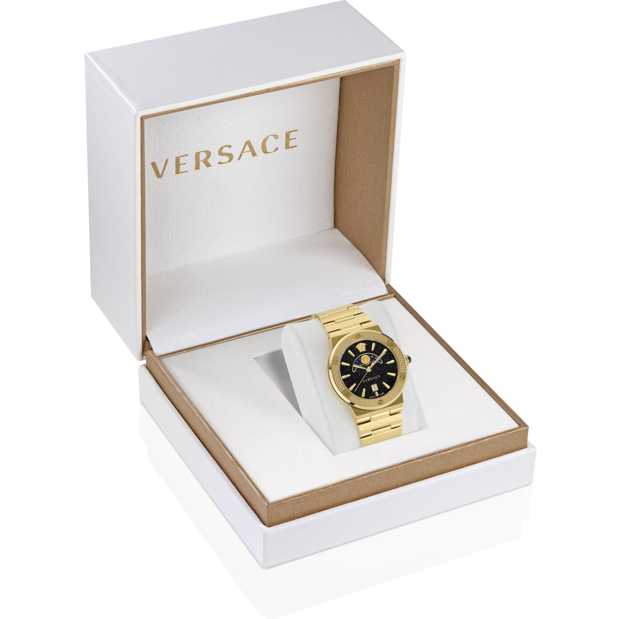 Versace Reloj Analógico De Cuarzo. Greca Logo Moonphase
