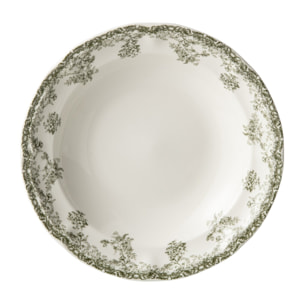 J-Line Assiette profonde fleurs - céramique - vert foncé/blanc - set de 6
