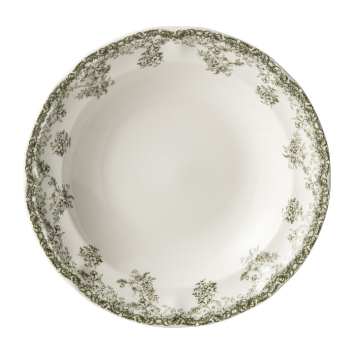 J-Line Assiette profonde fleurs - céramique - vert foncé/blanc - set de 6