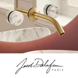 Miroir LED ovale 3 trous + mélangeur lavabo encastré 3 trous Grands Boulevards marbre envoûtant et laiton brossé