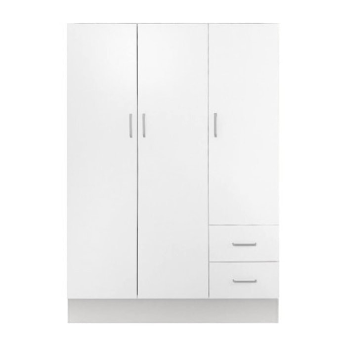 Guardaroba 3 ante Anci, Mobile camera da letto, Cabina armadio chiusa, Armadio appendiabiti a 3 ante e 2 cassetti, 120x50h170 cm, Bianco