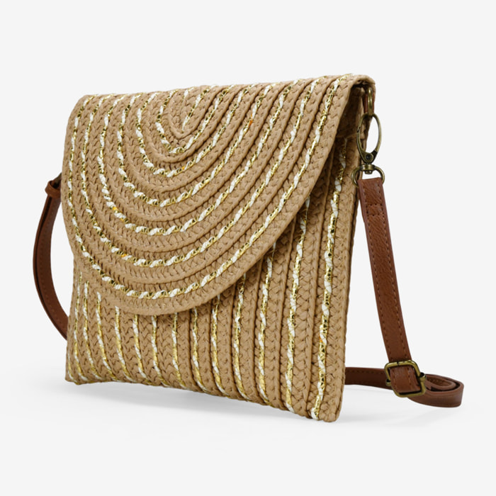 Bolso de mano marrón claro con solapa