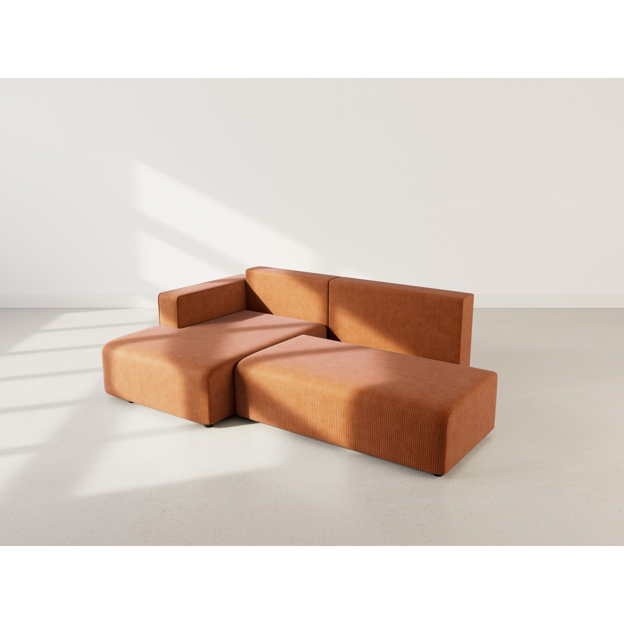 Topaze - canapé d'angle gauche 4 places convertible avec coffre en velours côtelé - Terracotta