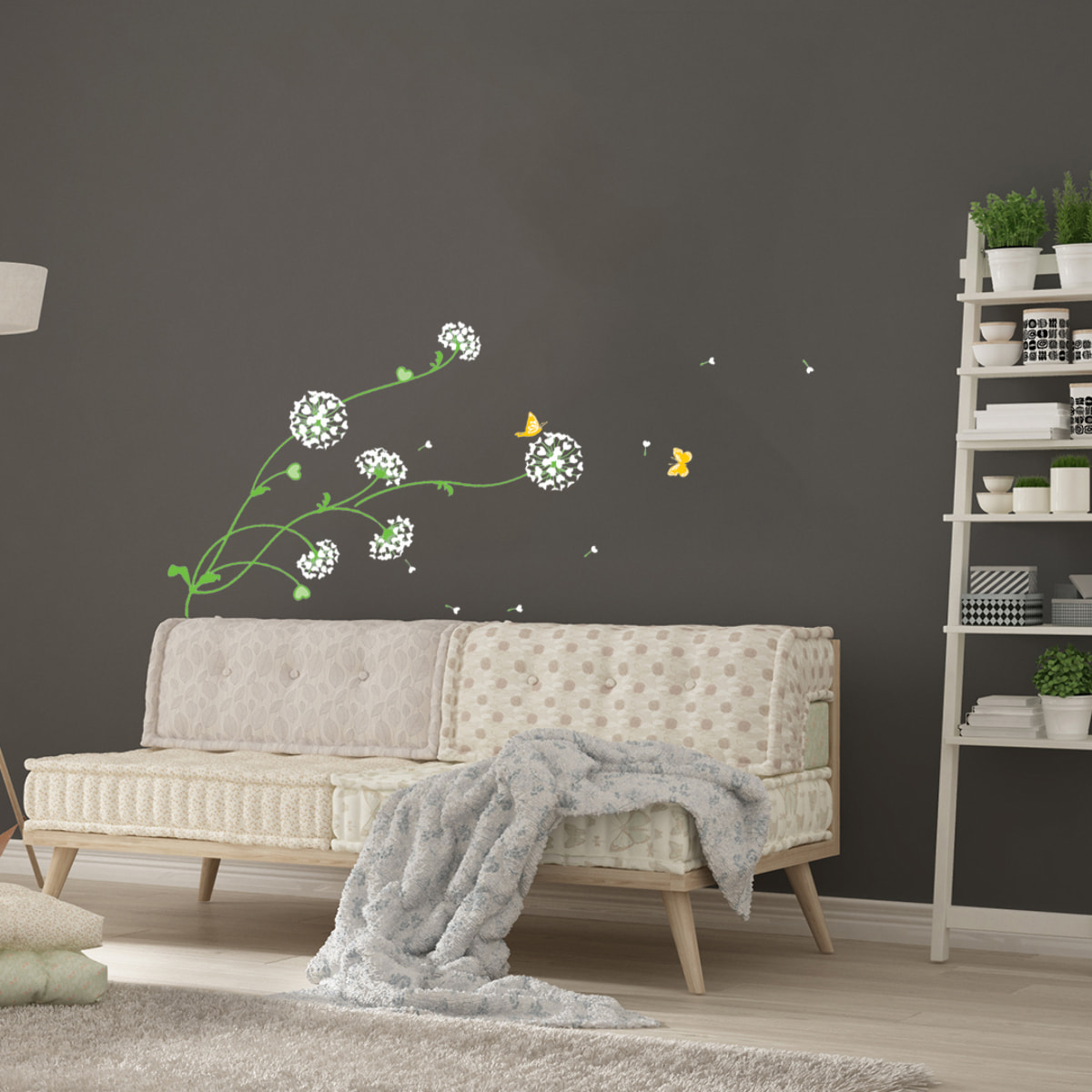 Stickers Muraux décoration adhésifs Fleurs pisenlits en coeurs