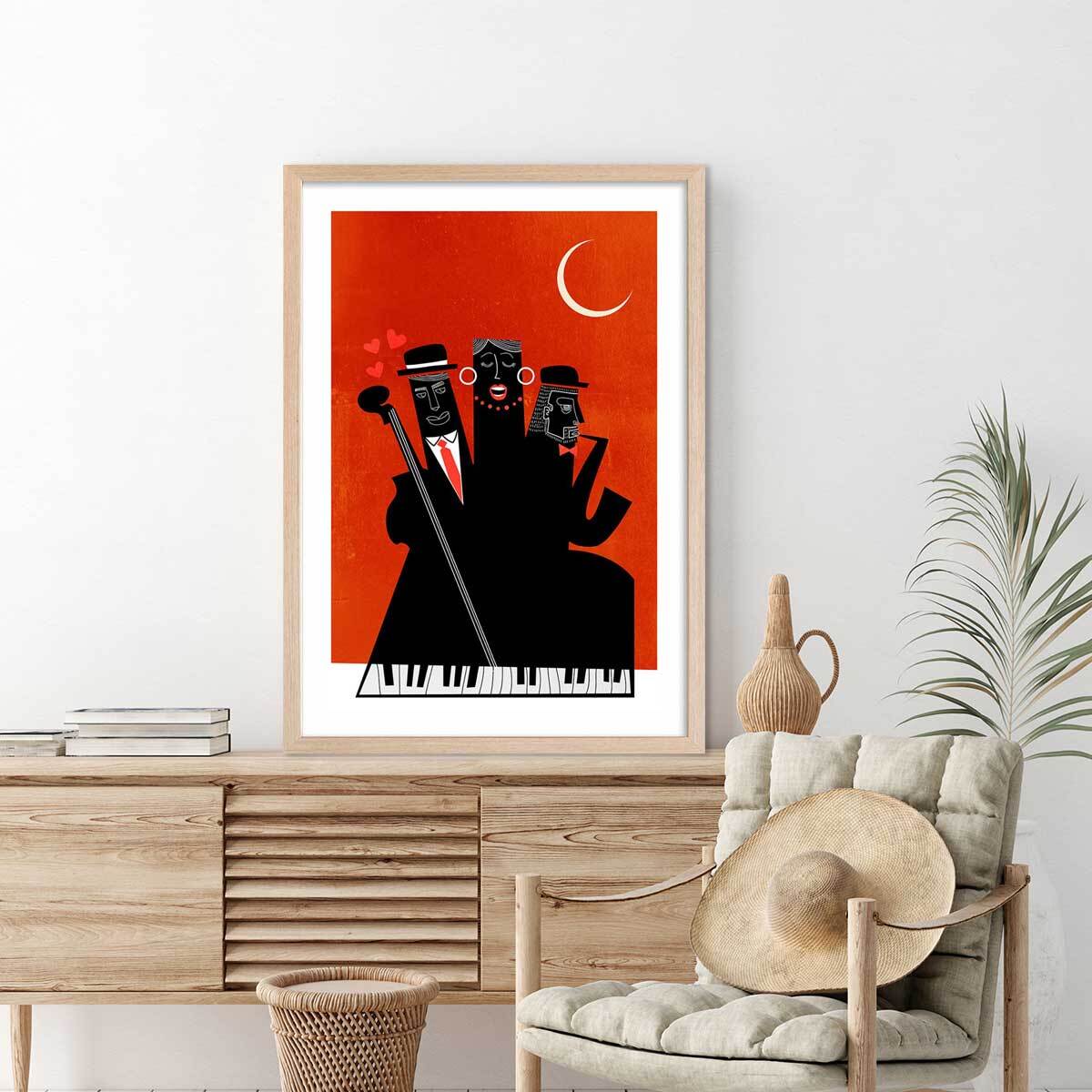 Poster musique trio Affiche + cadre en bois - Chêne