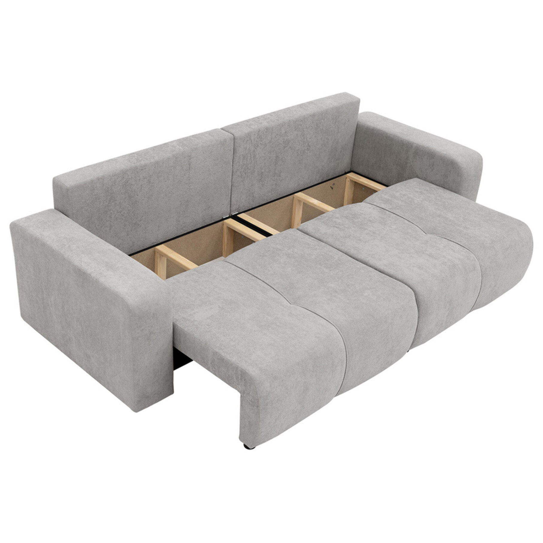 Nicole - Canapé droit 3 places convertible avec coffre en tissu - Gris clair