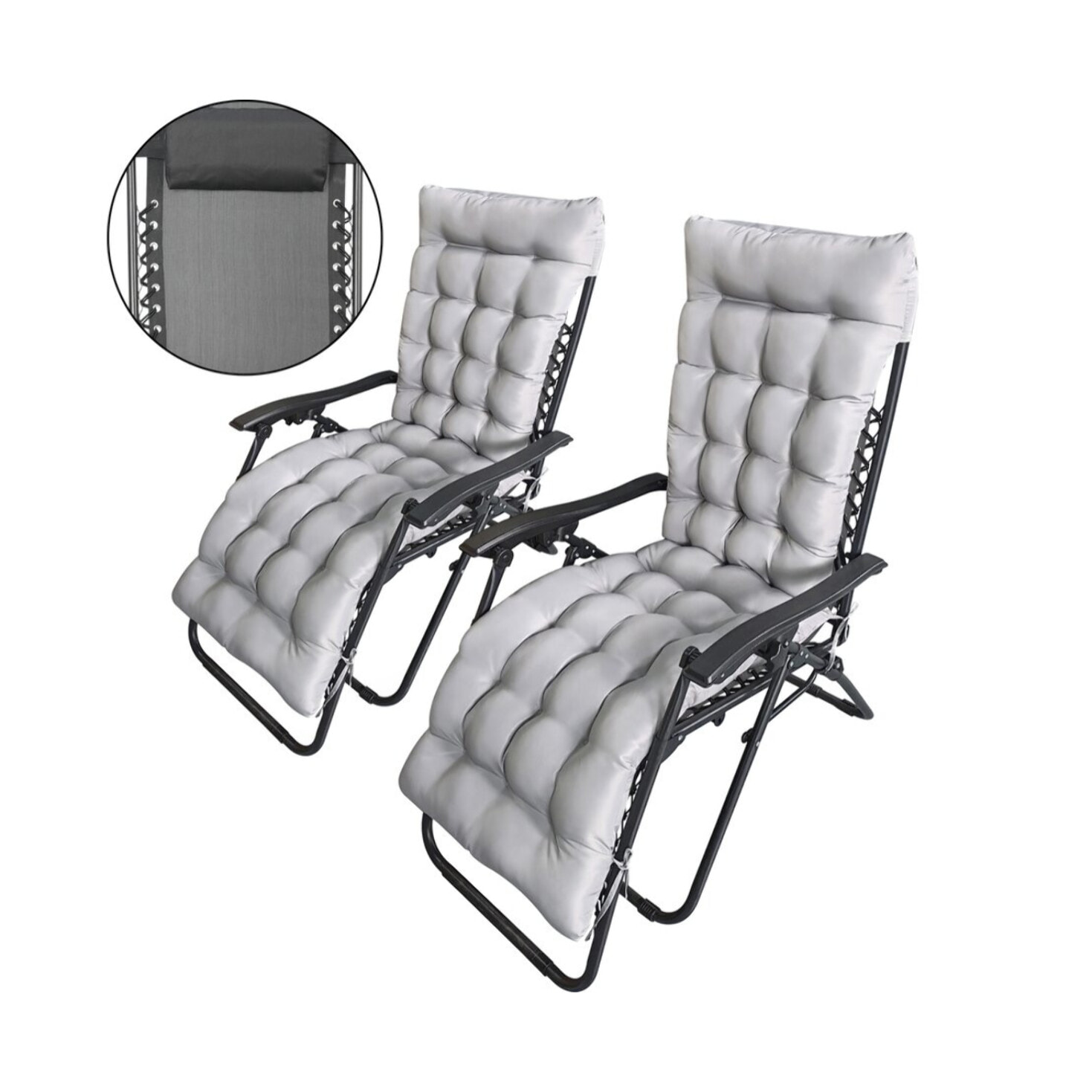 Lot de 2 fauteuils de jardin inclinable zéro gravité avec coussin matelassé "Sintra" - Noir