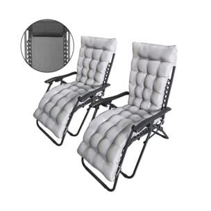 Lot de 2 fauteuils de jardin inclinable zéro gravité avec coussin matelassé "Sintra" - Noir