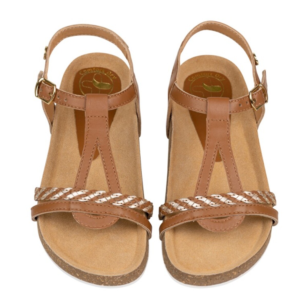 Sandalia Bios Piel Natural. hebilla/Trenza