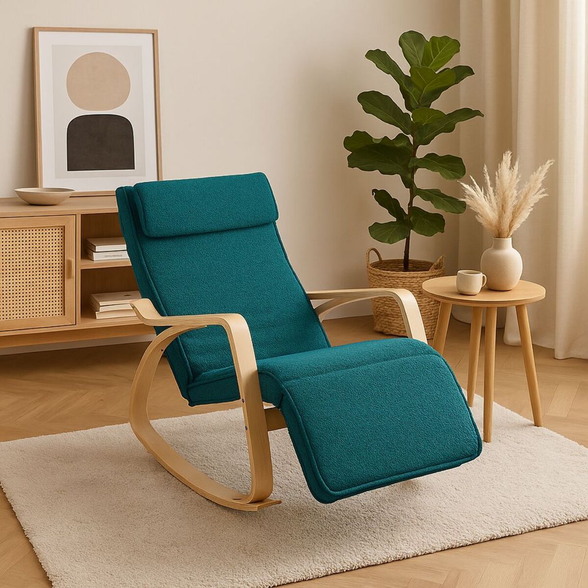 Sedie a dondolo petrolio con braccioli in legno - Amor