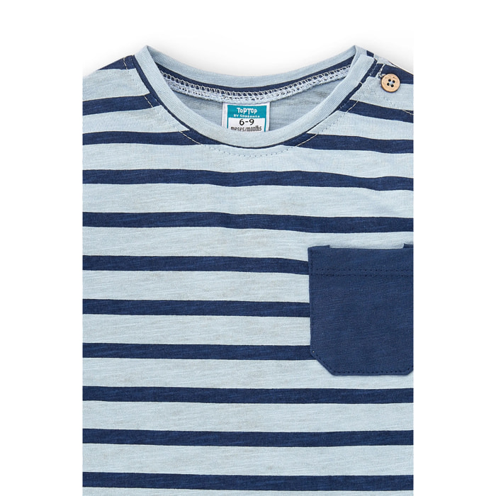 T-shirt A Righe Blu Con Taschino