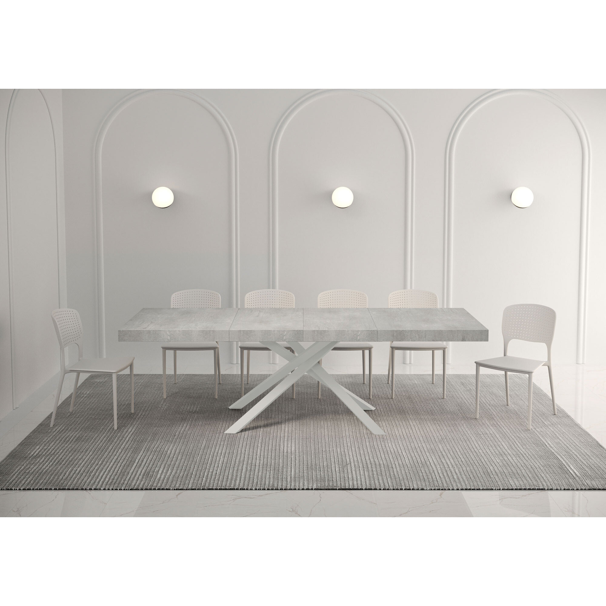 Mesa extensible 90x140/244 cm Karida Premium cemento patas blanca