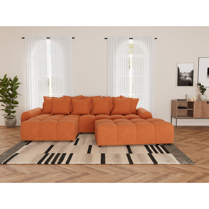Adelaide - canapé d'angle réversible 4 places avec pouf d'appoint en tissu texturé - Terracotta