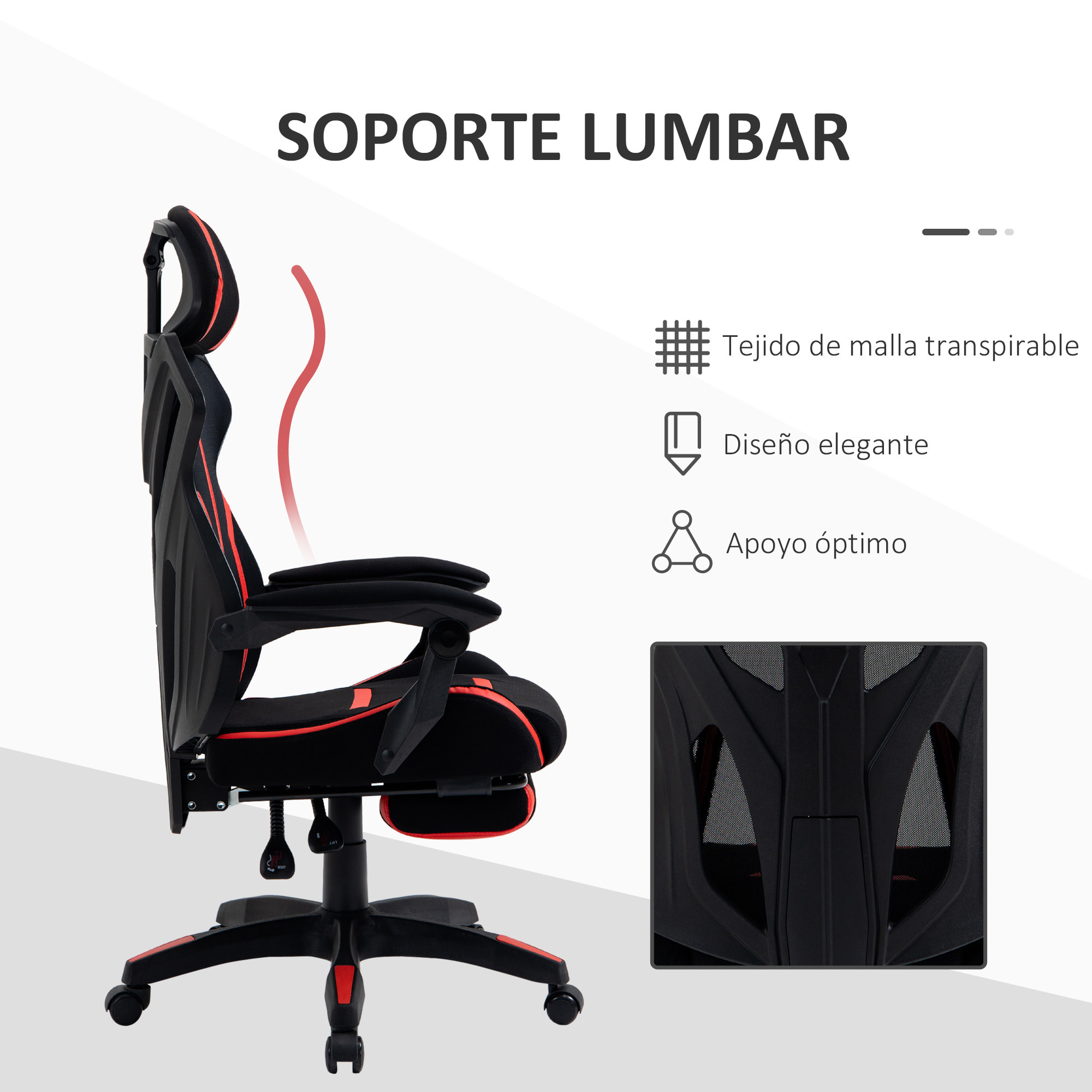 Vinsetto Silla Gaming con Reposapiés Retráctil Silla de Oficina Giratoria Reclinable con Reposacabezas y Altura Ajustable 65x65x119-129 cm Negro y Rojo