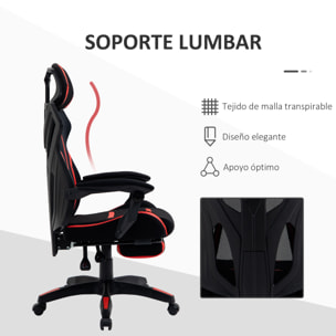 Vinsetto Silla Gaming con Reposapiés Retráctil Silla de Oficina Giratoria Reclinable con Reposacabezas y Altura Ajustable 65x65x119-129 cm Negro y Rojo