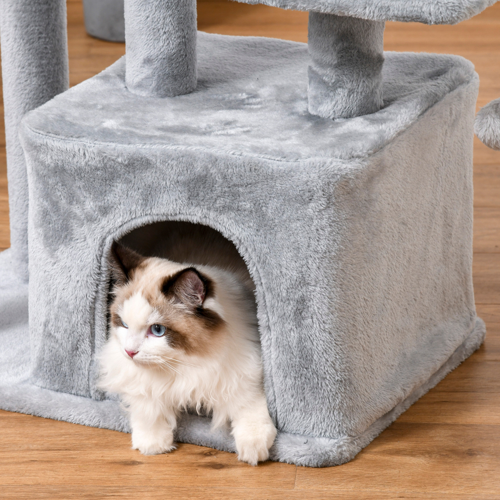 Árbol Rascador para Gatos Altura 114 cm Árbol para Gatos Torre para Gatos con Postes de Sisal 3 Plataformas Casita y 2 Bolas Colgantes Gris Claro